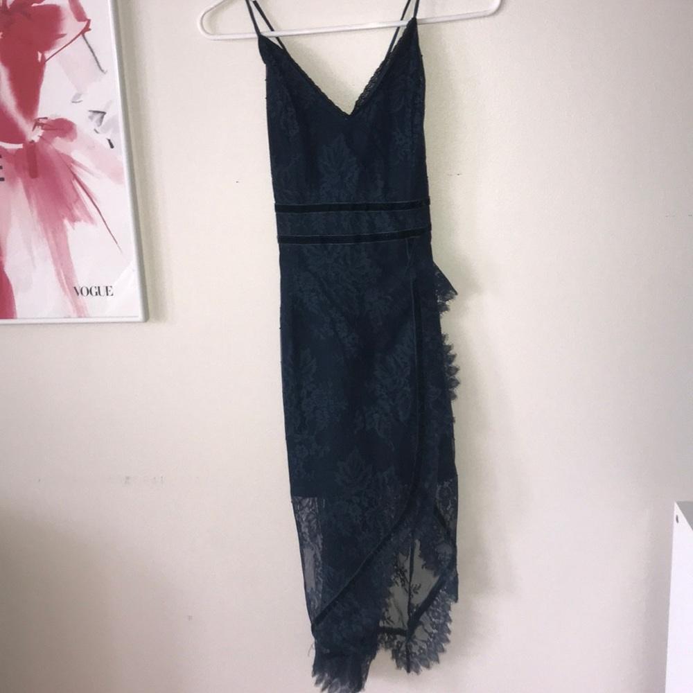Dark Greenish Blue Lace dress w/ slit
